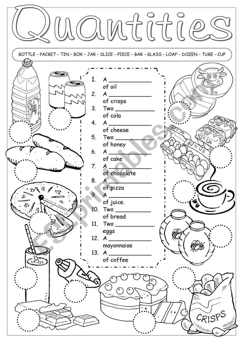 Containers and quantities worksheet