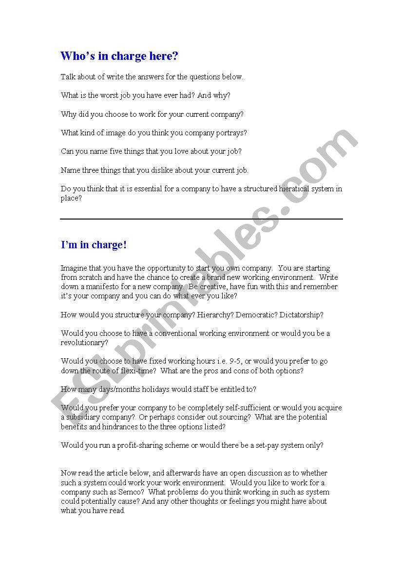 Whos in charge here? worksheet