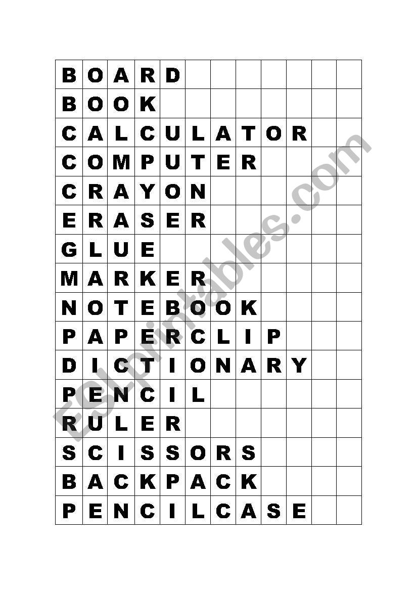 Classroom objects - scrambled words