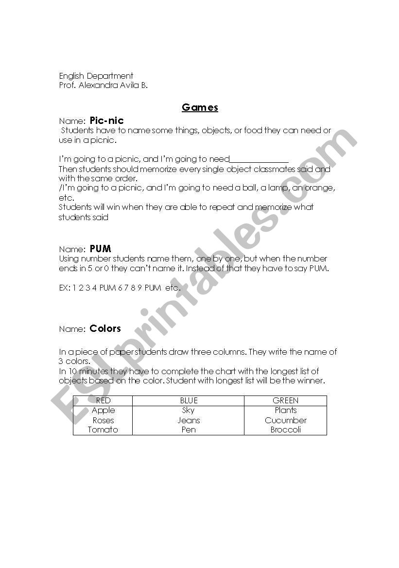 Games, Ice breakers worksheet