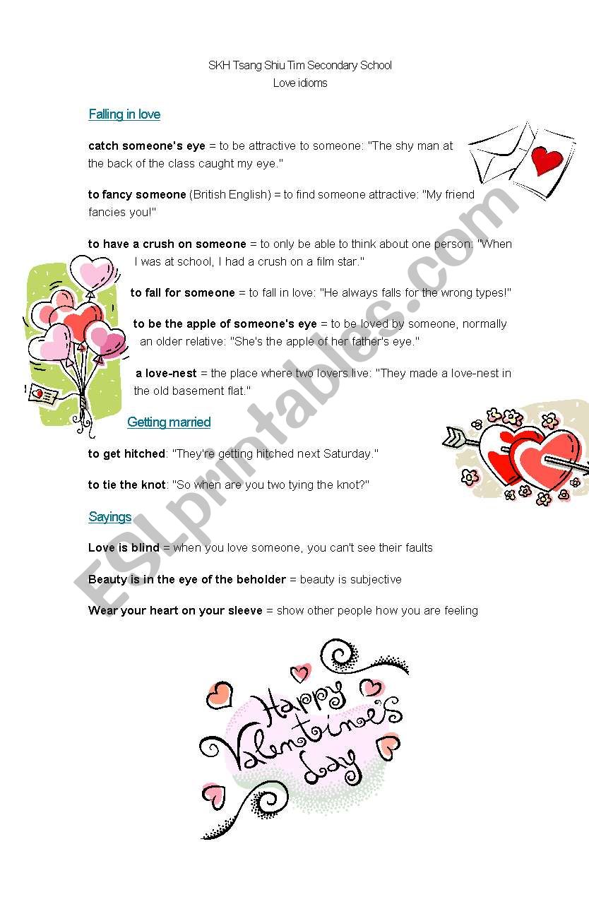 love idioms worksheet