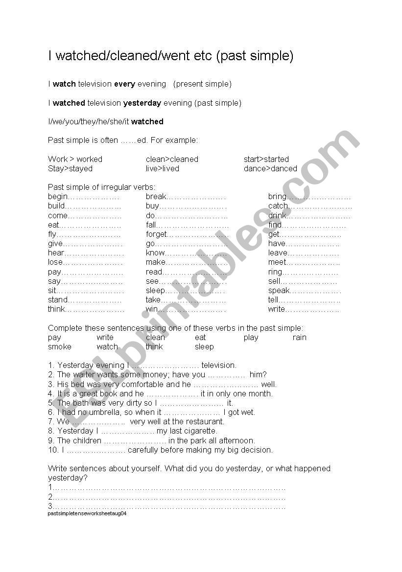 Past simple tense worksheet worksheet