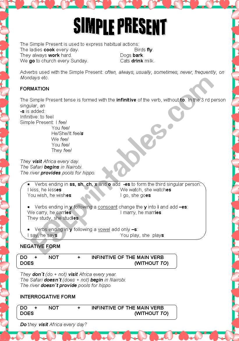 SIMPLE PRESENT TENSE worksheet