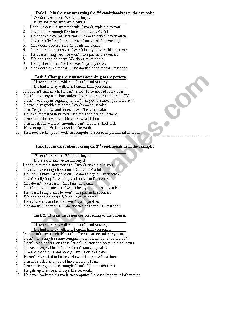 SECOND CONDITIONALS DRILL worksheet