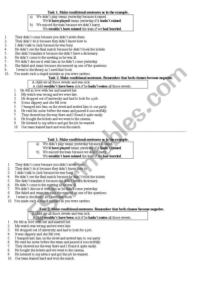 THIRD CONDITIONALS DRILL worksheet