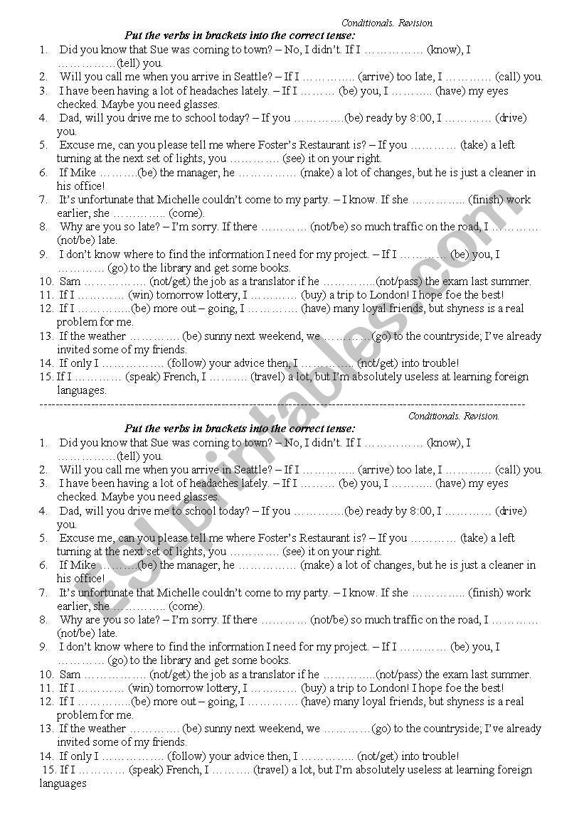 ALL CONDITIONALS REVISION worksheet