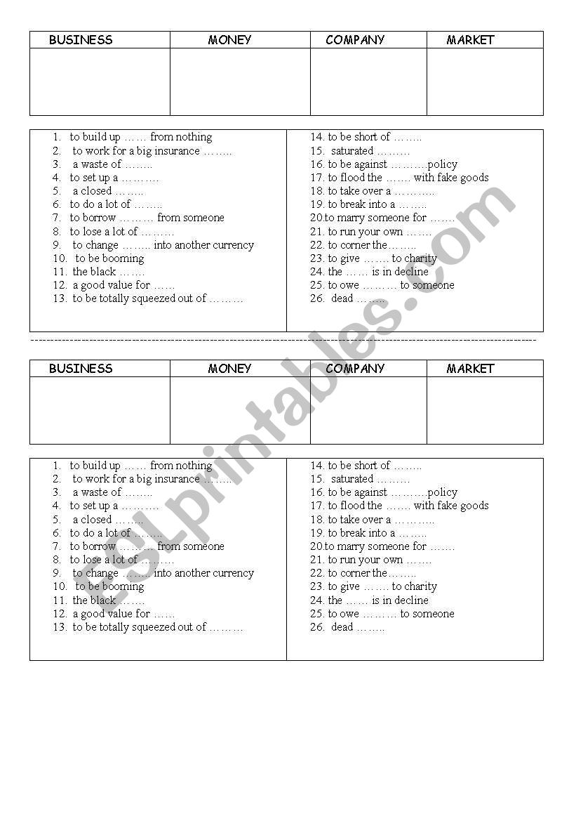 BUSINESS COLLOCATIONS worksheet