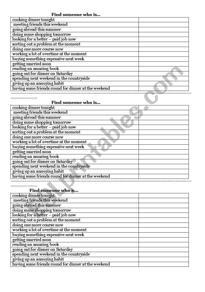 FIND SOMEONE WHO... worksheet