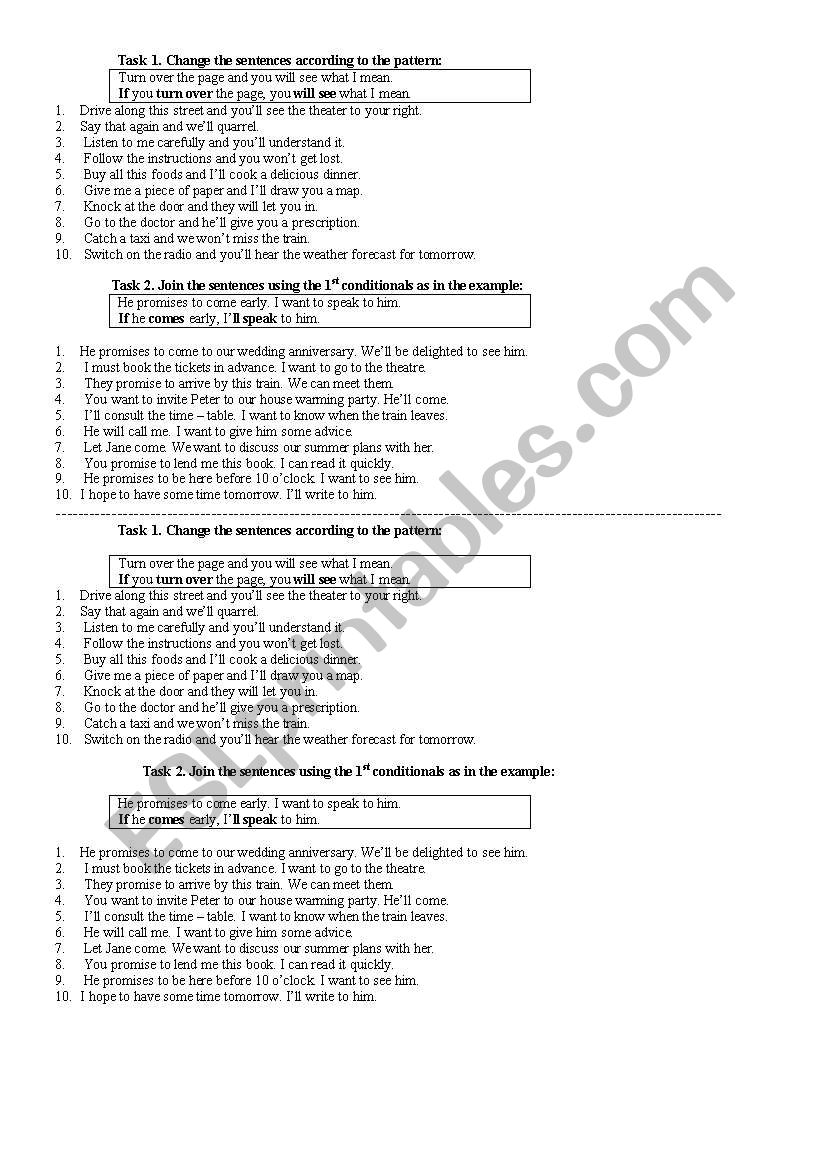FIRST CONDITIONALS DRILL worksheet