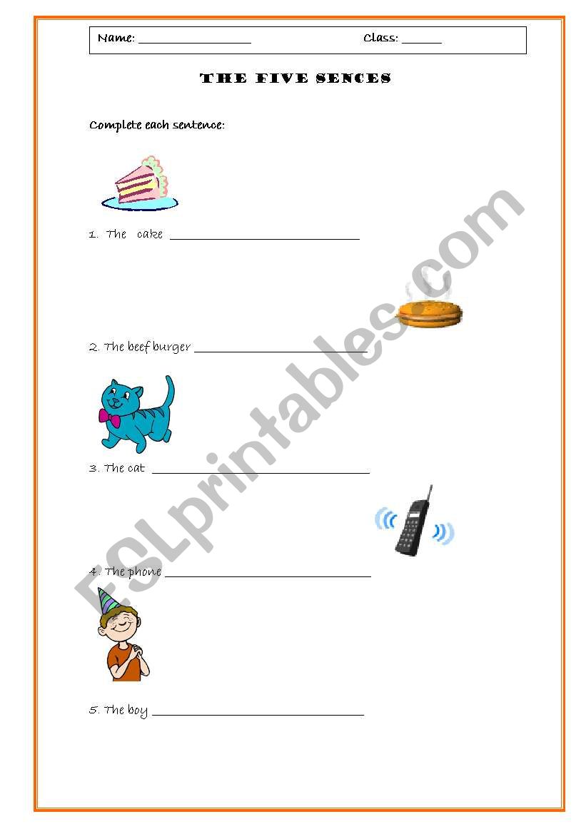 The five sences worksheet