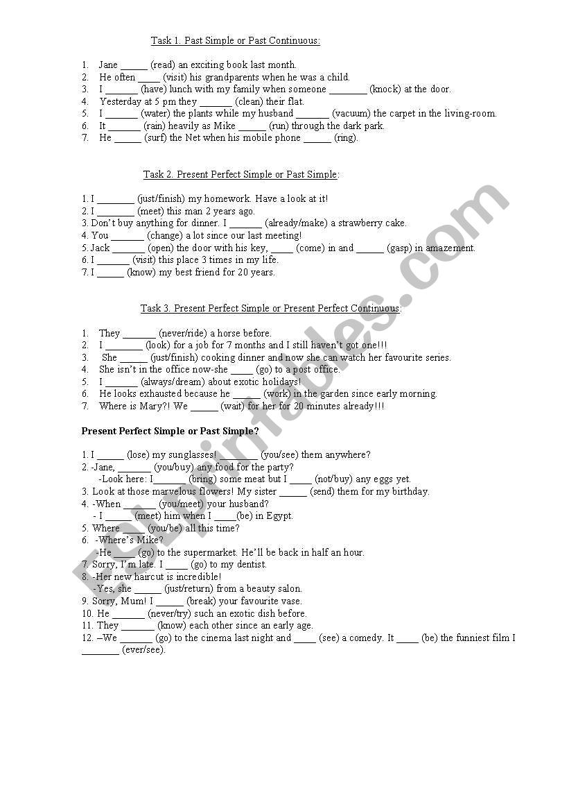 ALL TENSES REVISION worksheet