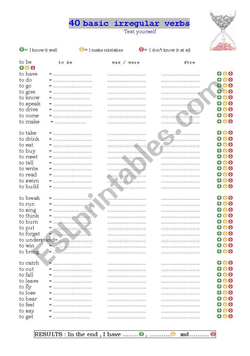 40 basic irregular verbs worksheet