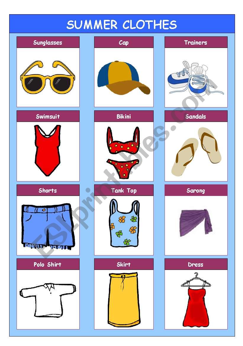 Summer Clothes Esl Worksheet By Stainboy76