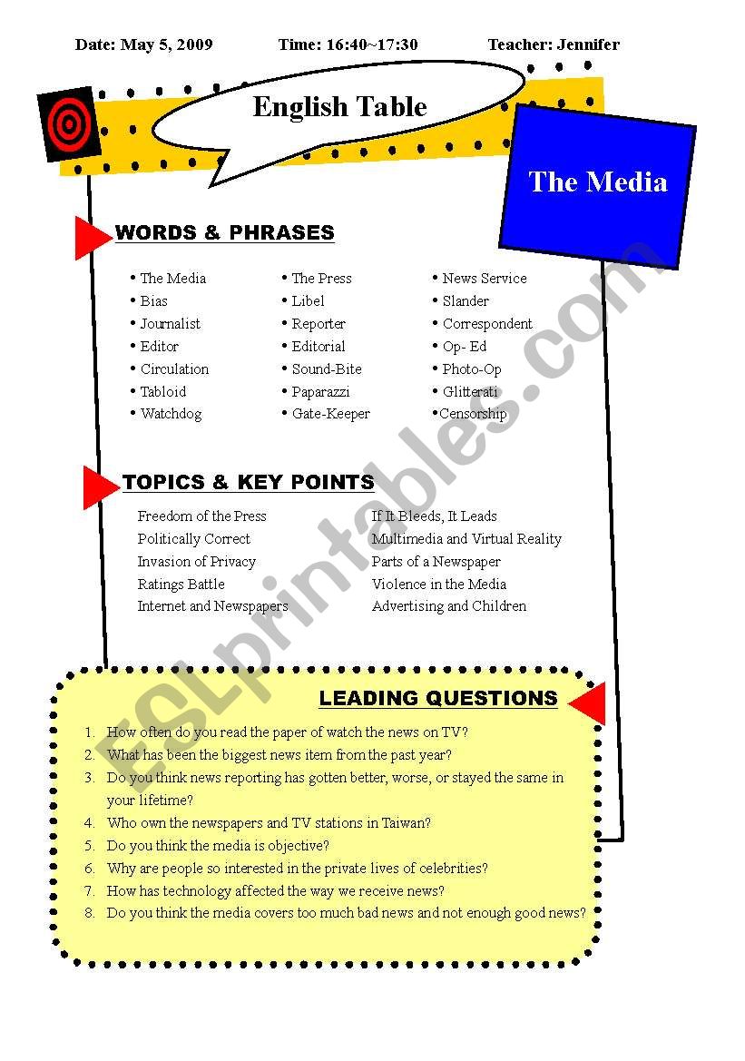 The Media worksheet