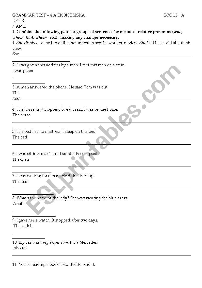Relative clauses worksheet