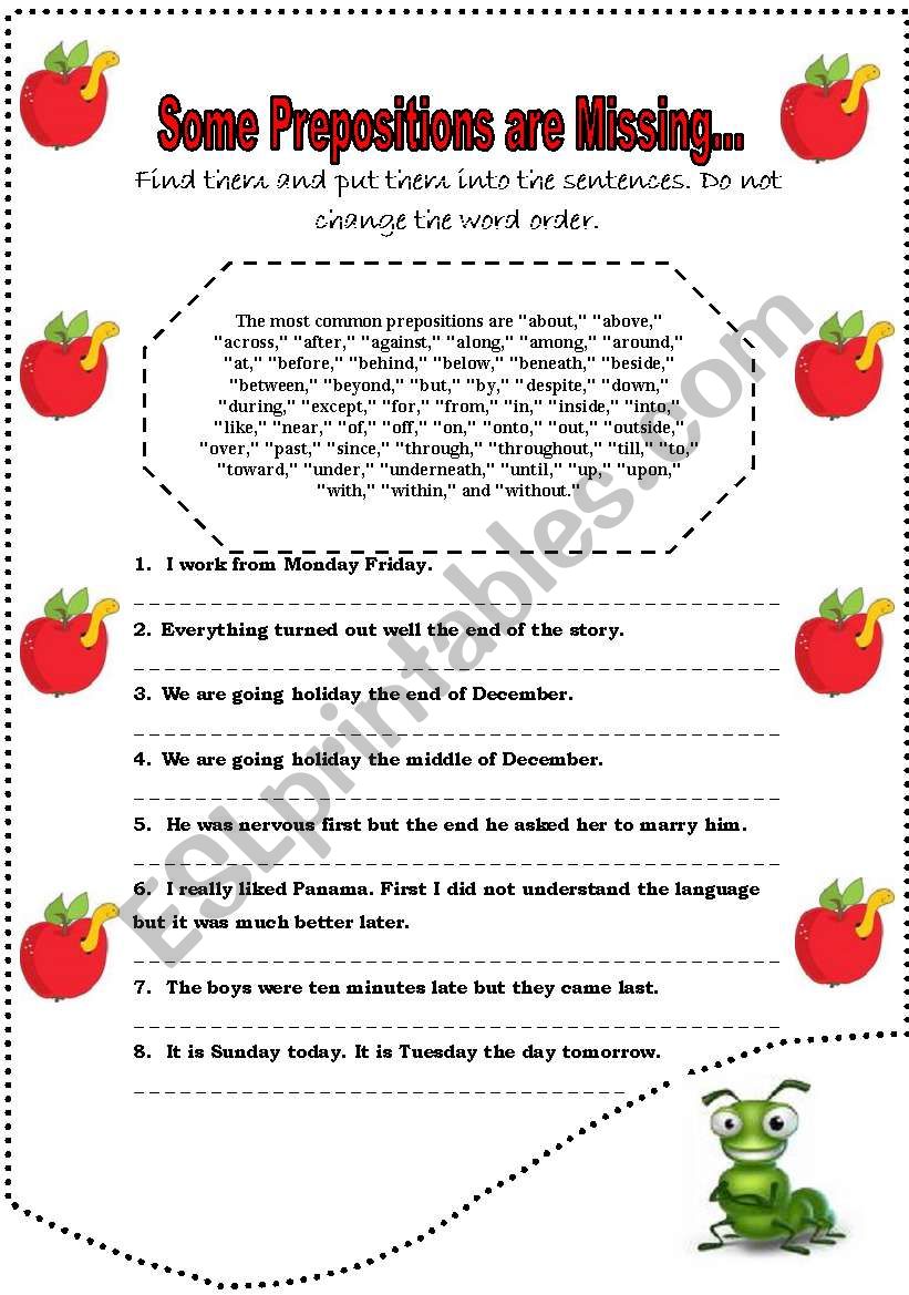 Prepositions worksheet