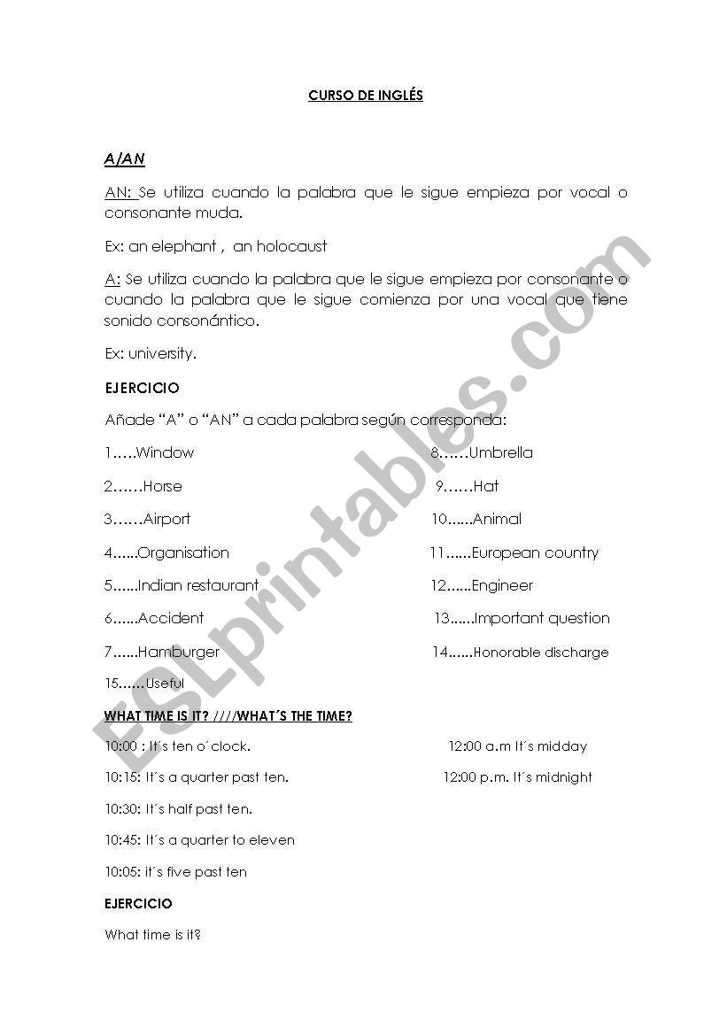articles a/an  and plurals worksheet