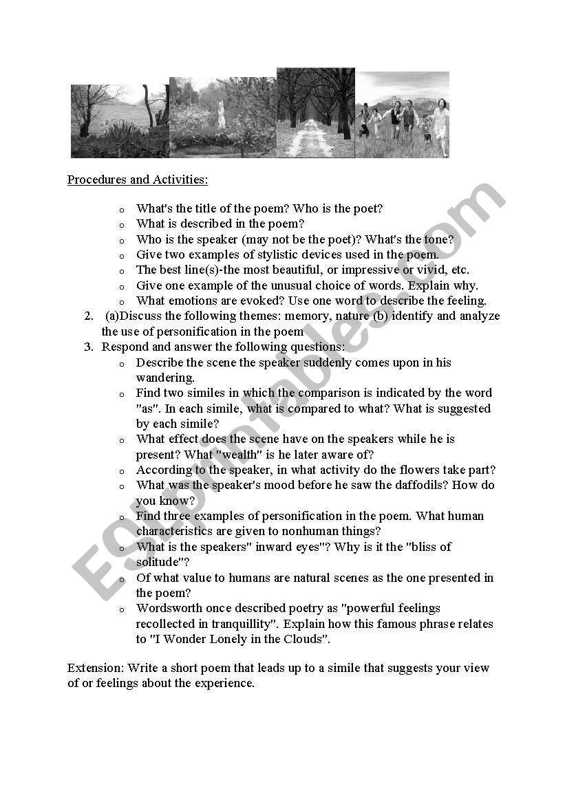 the daffodils  worksheet