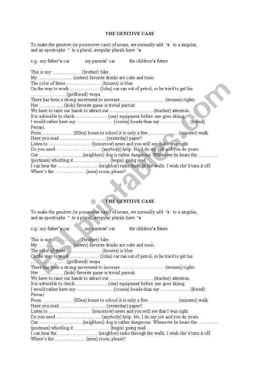 The Genitive Case worksheet