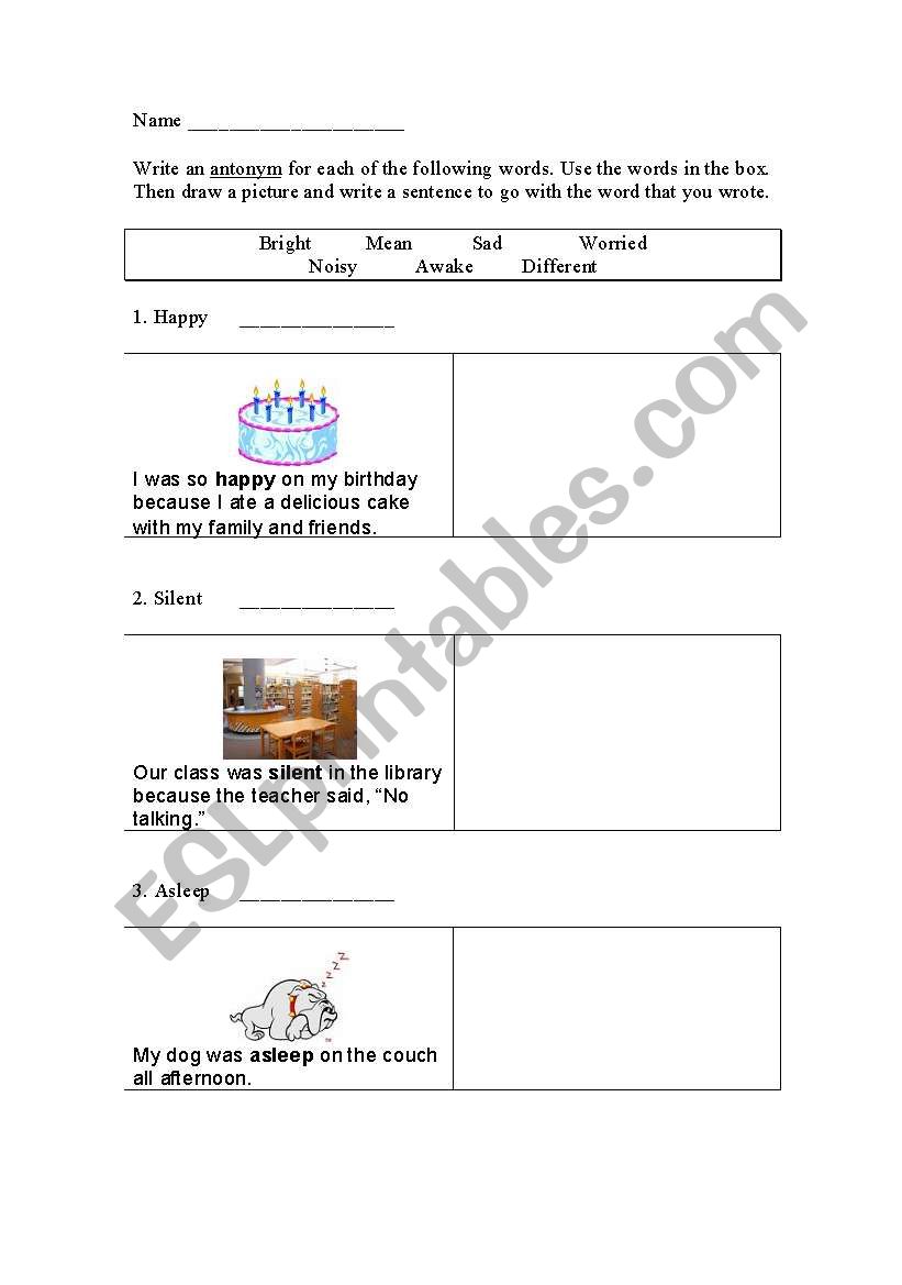 Opposite Words Matching worksheet