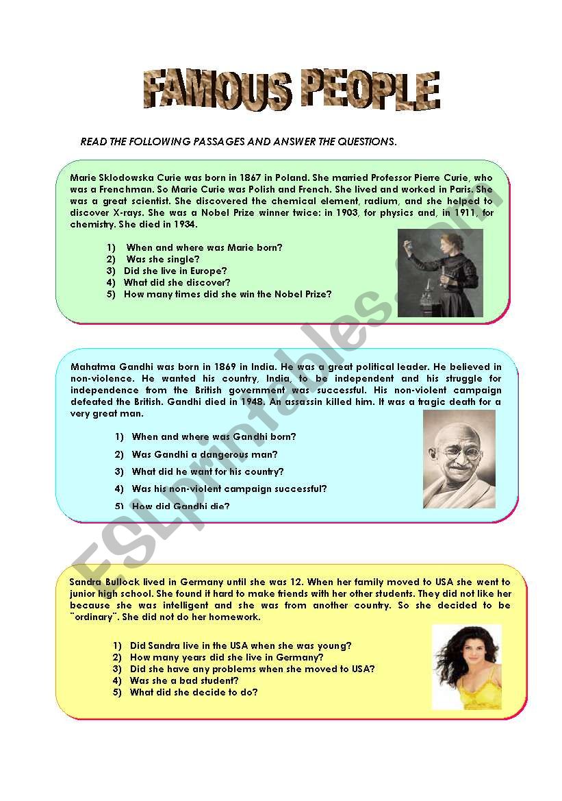 Printable Famous People Picture Quiz
