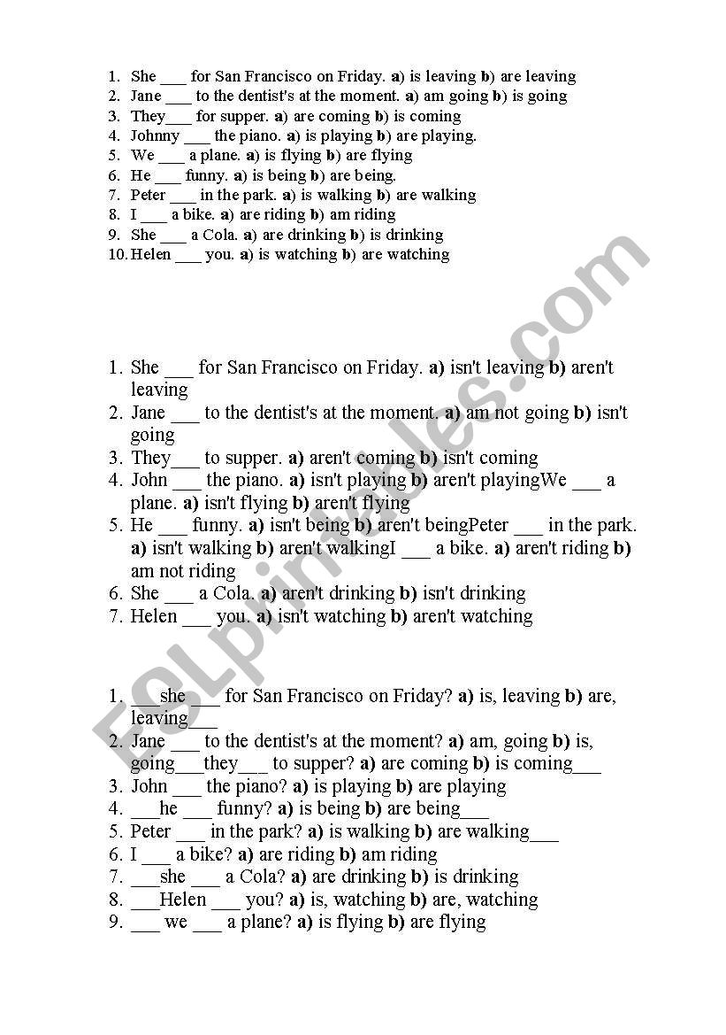Present Continuous worksheet