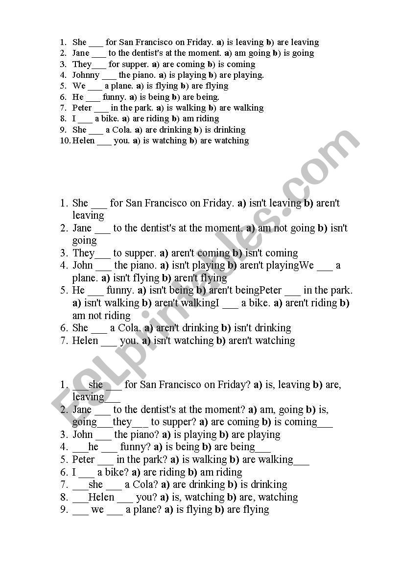 Present Continuous worksheet