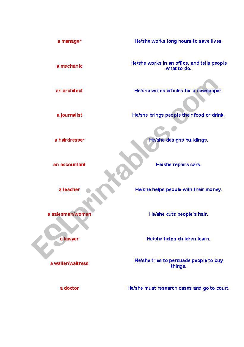 Jobs worksheet