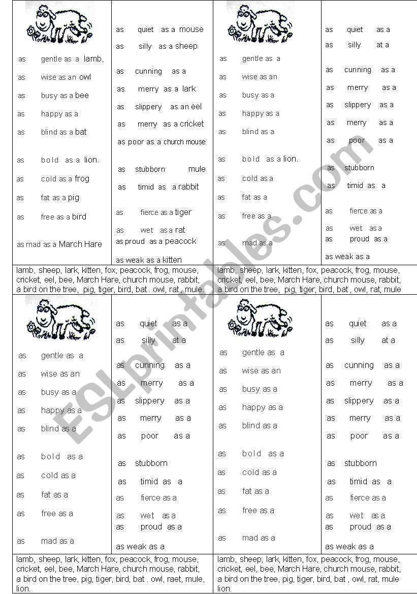 Idioms with ANIMALS. proverbs sayings . Comparisone. comparative AS ...AS... 