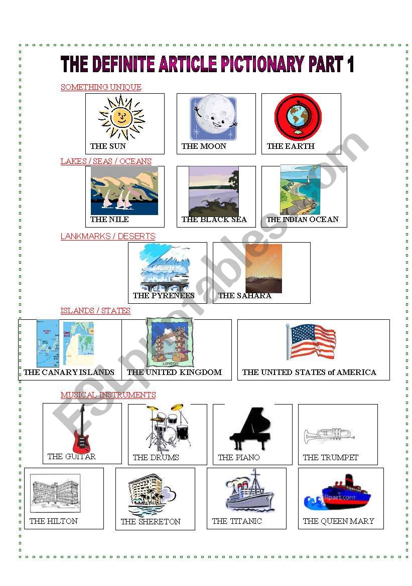 THE DEFINITE ARTICLE PICTIONARY 1/3