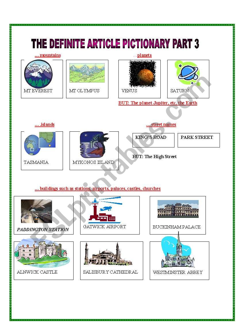 THE DEFINITE ARTICLE PICTIONARY 3/3