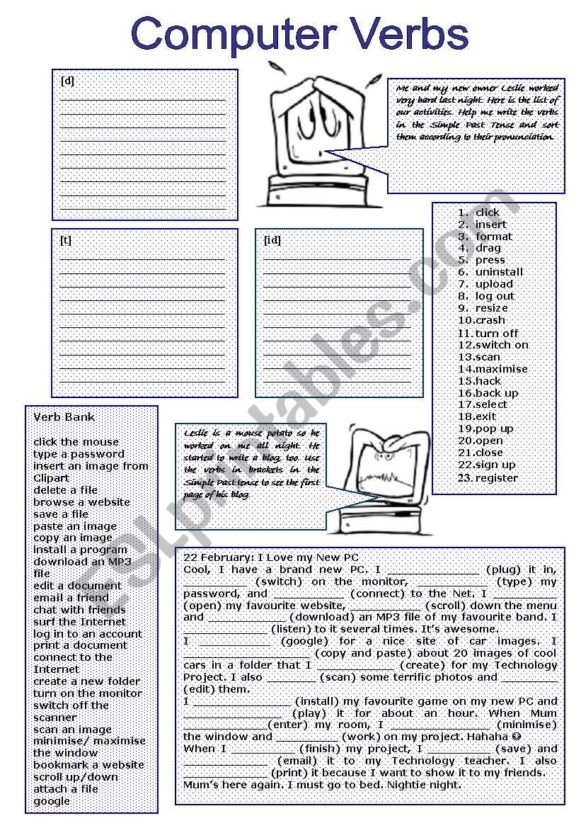 Computer Verbs: Simple Past Tense of  Regular Verbs