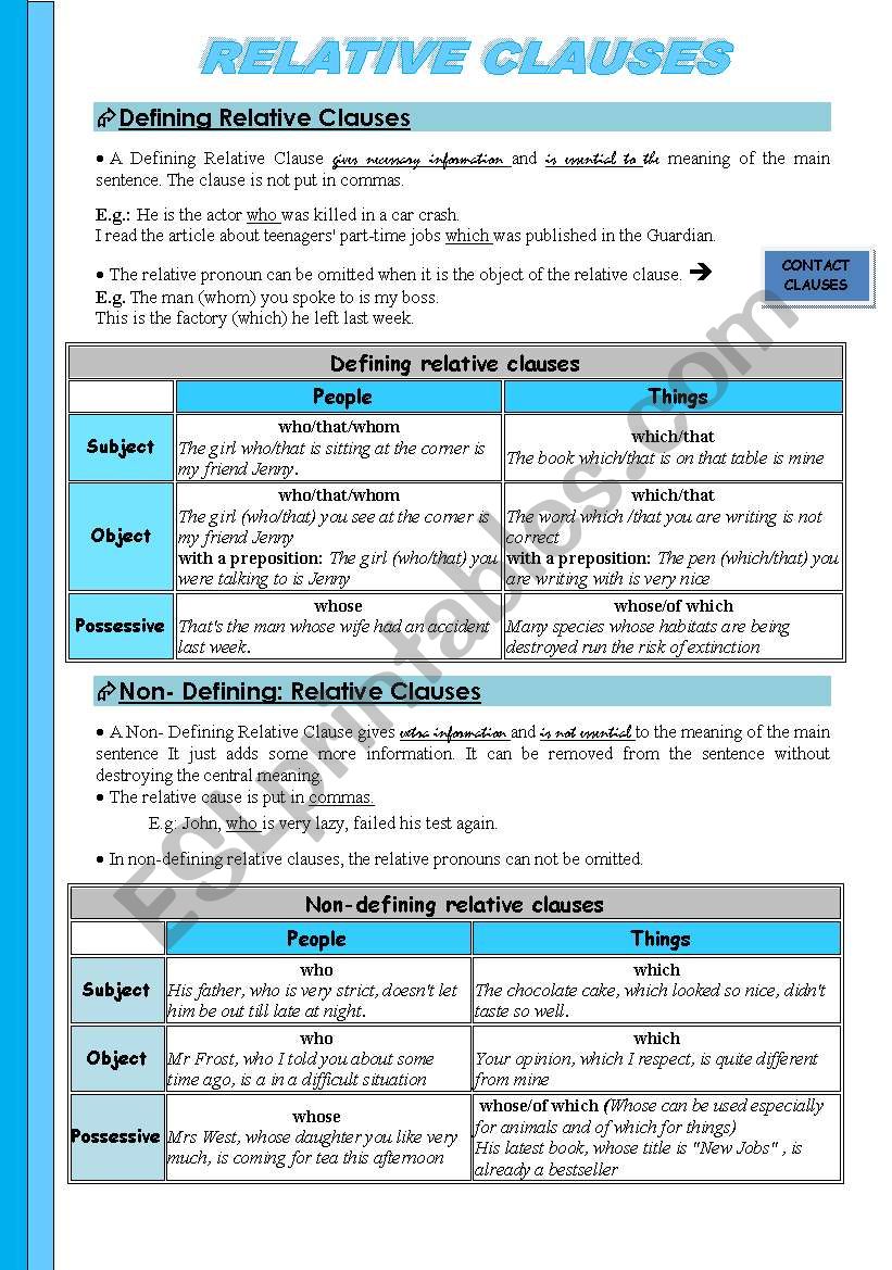 relative clauses worksheet