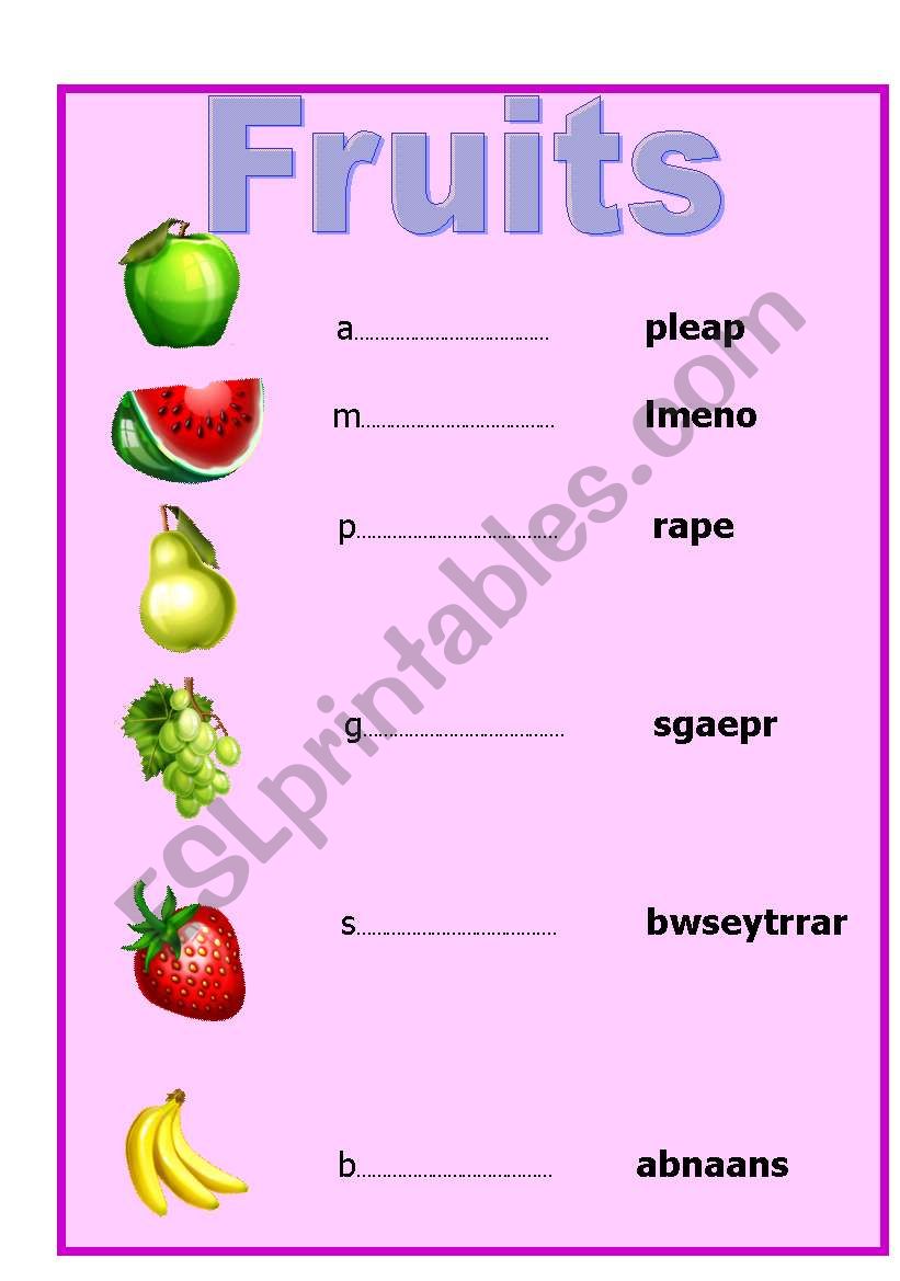 fruits worksheet