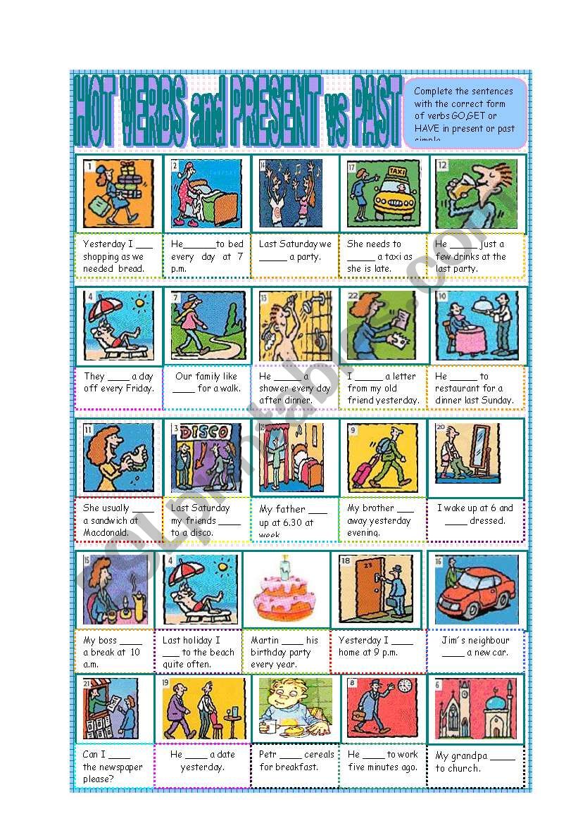 Hot verbs and tenses worksheet