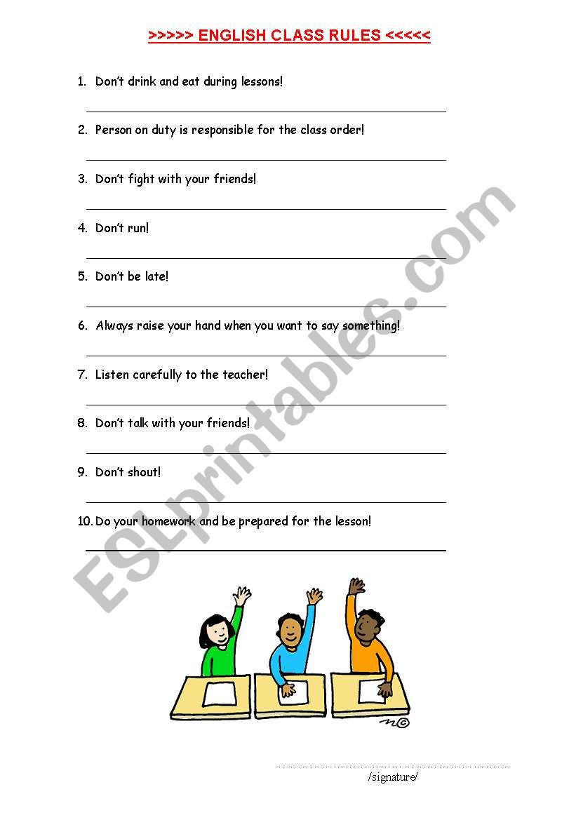ENGLISH CLASS RULES worksheet