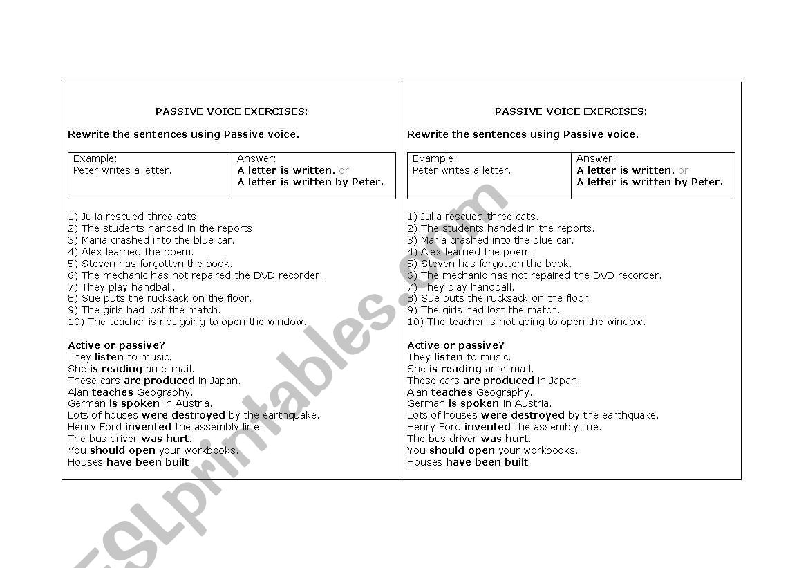 Passive voice exercises worksheet