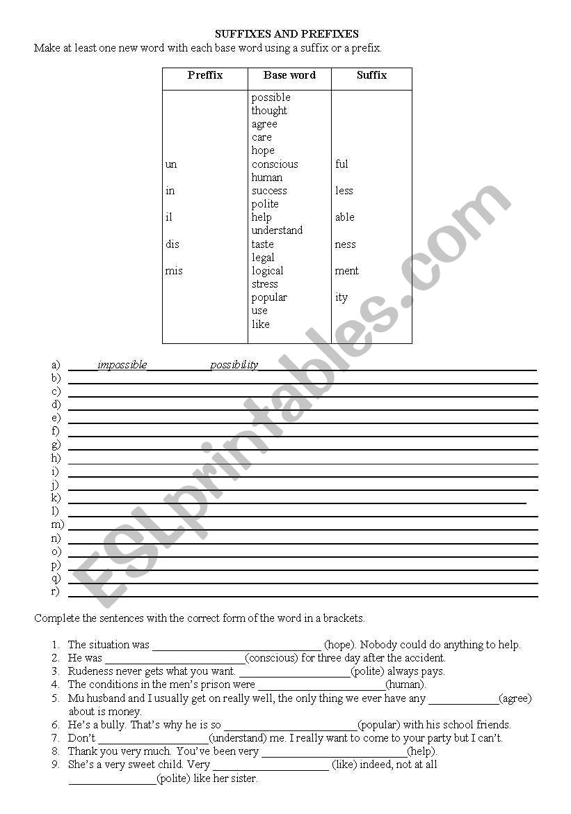 Word formations worksheet