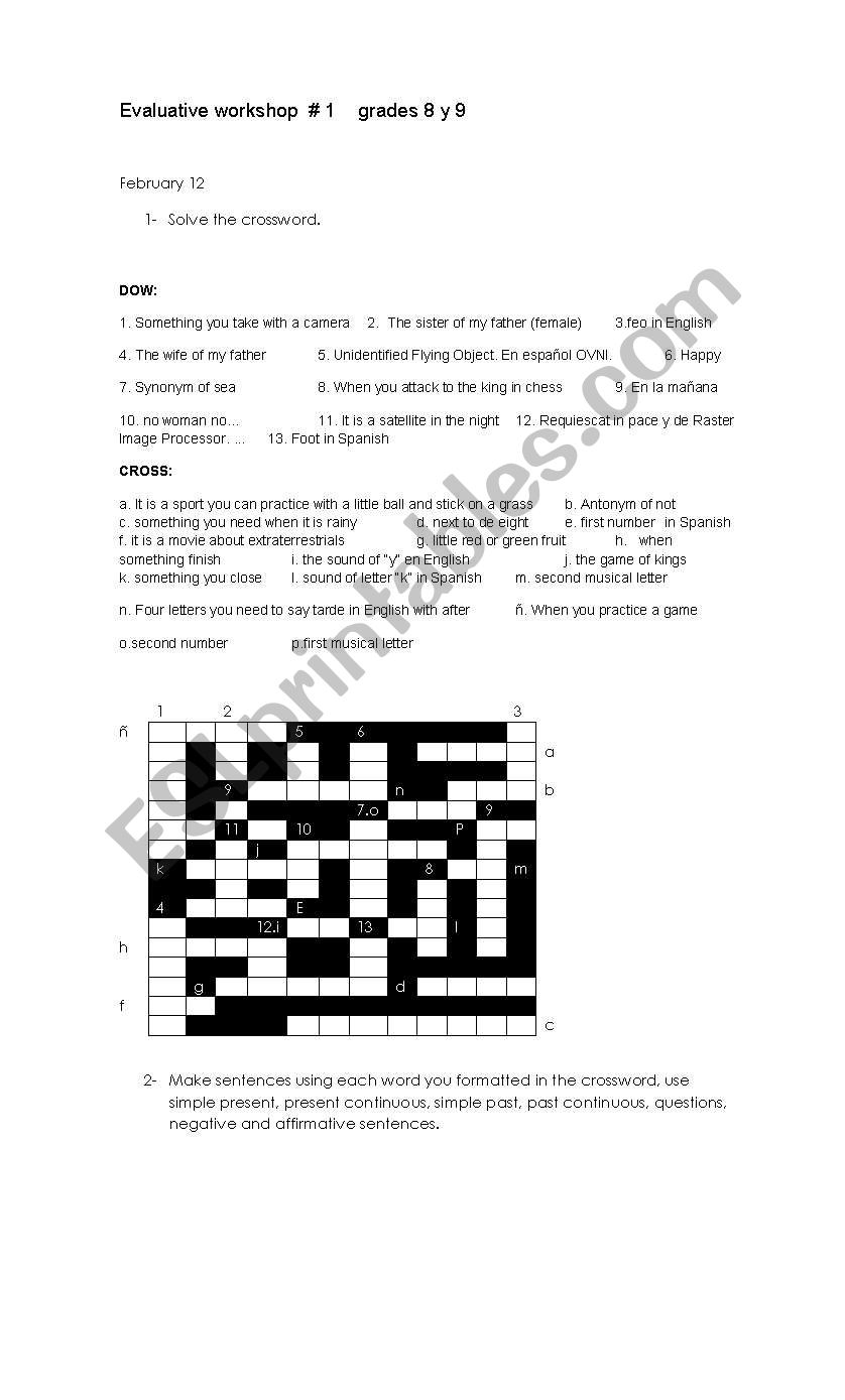 crossword structure sentences worksheet