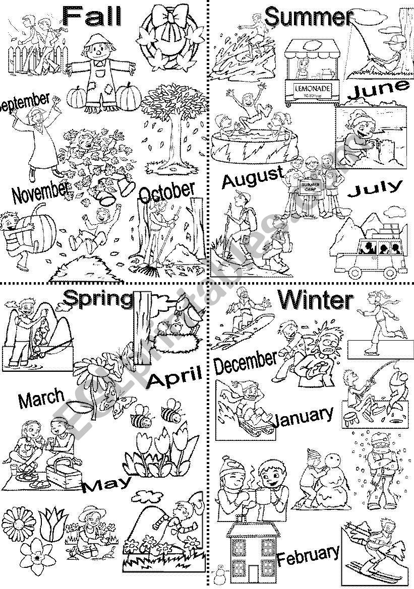 Seasons chart, BW version worksheet