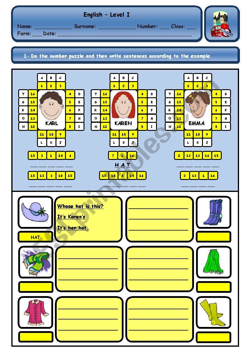 WHOSE HAT IS THIS? worksheet