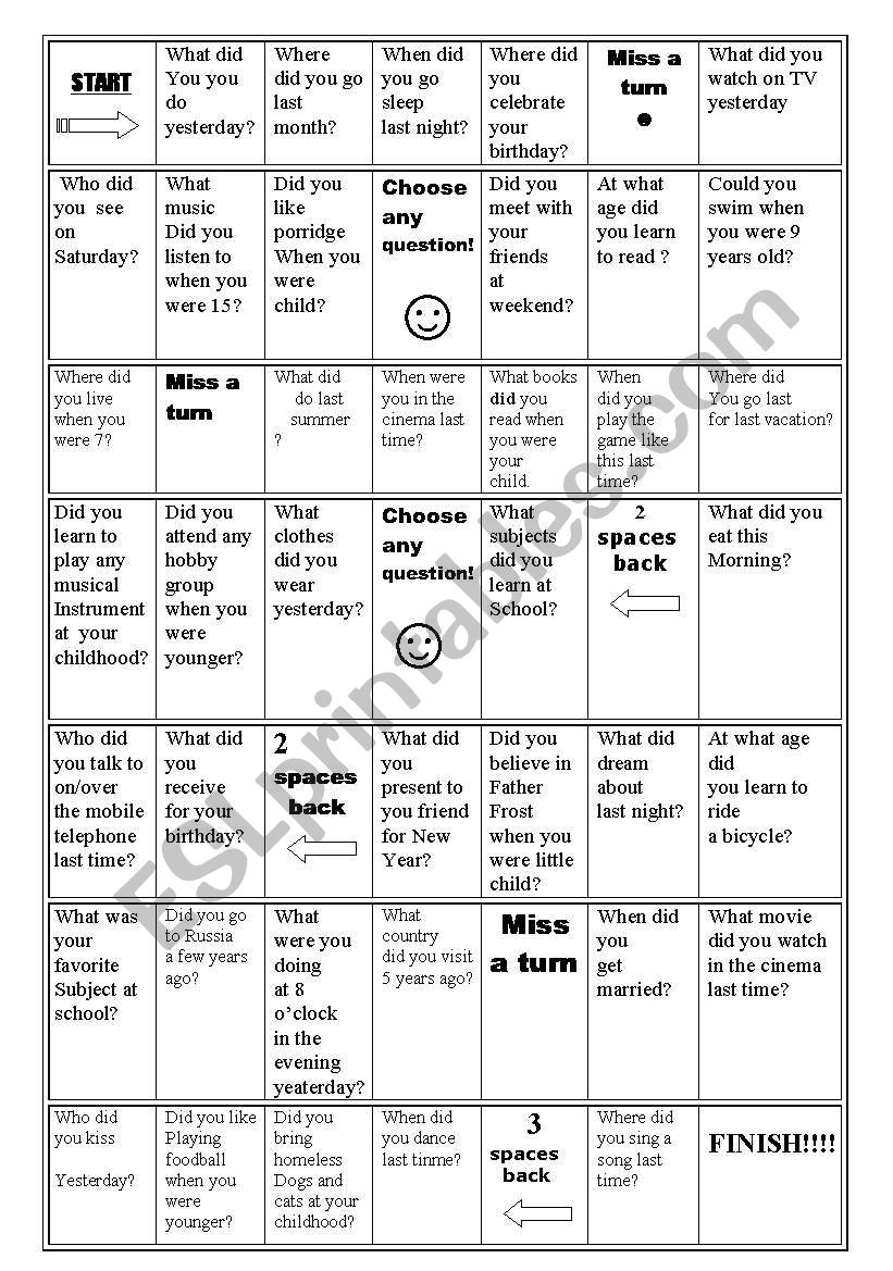 Past Continuous and Past Simple - Board Game - ESL Expertz