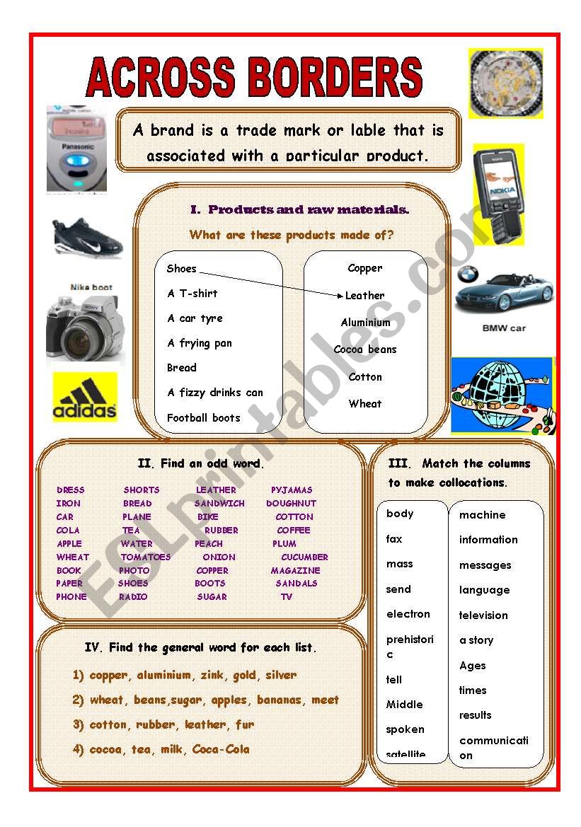 Across the borders worksheet