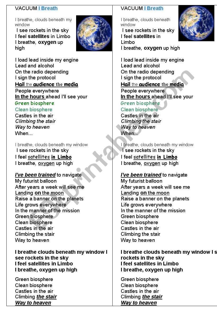 ECOLOGY song  VACUUM Â´I BREATHÂ´  SPACE