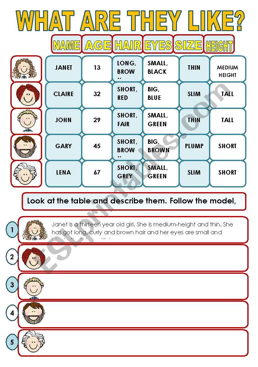 DESCRIBING PEOPLE worksheet