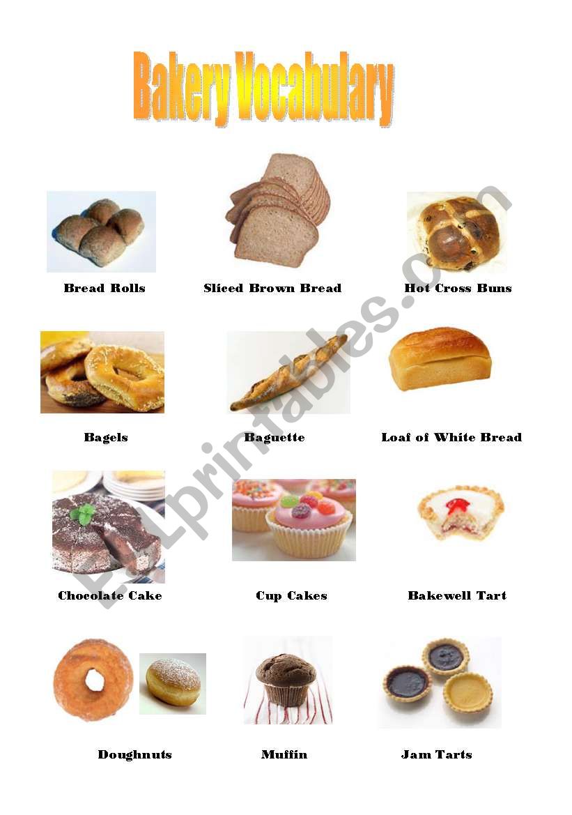 Bakery Vocabulary, Bakery Vocabulary In English, Bakery Items List