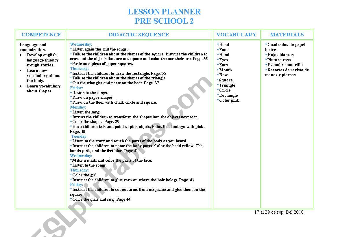 LESSON PLAN  worksheet