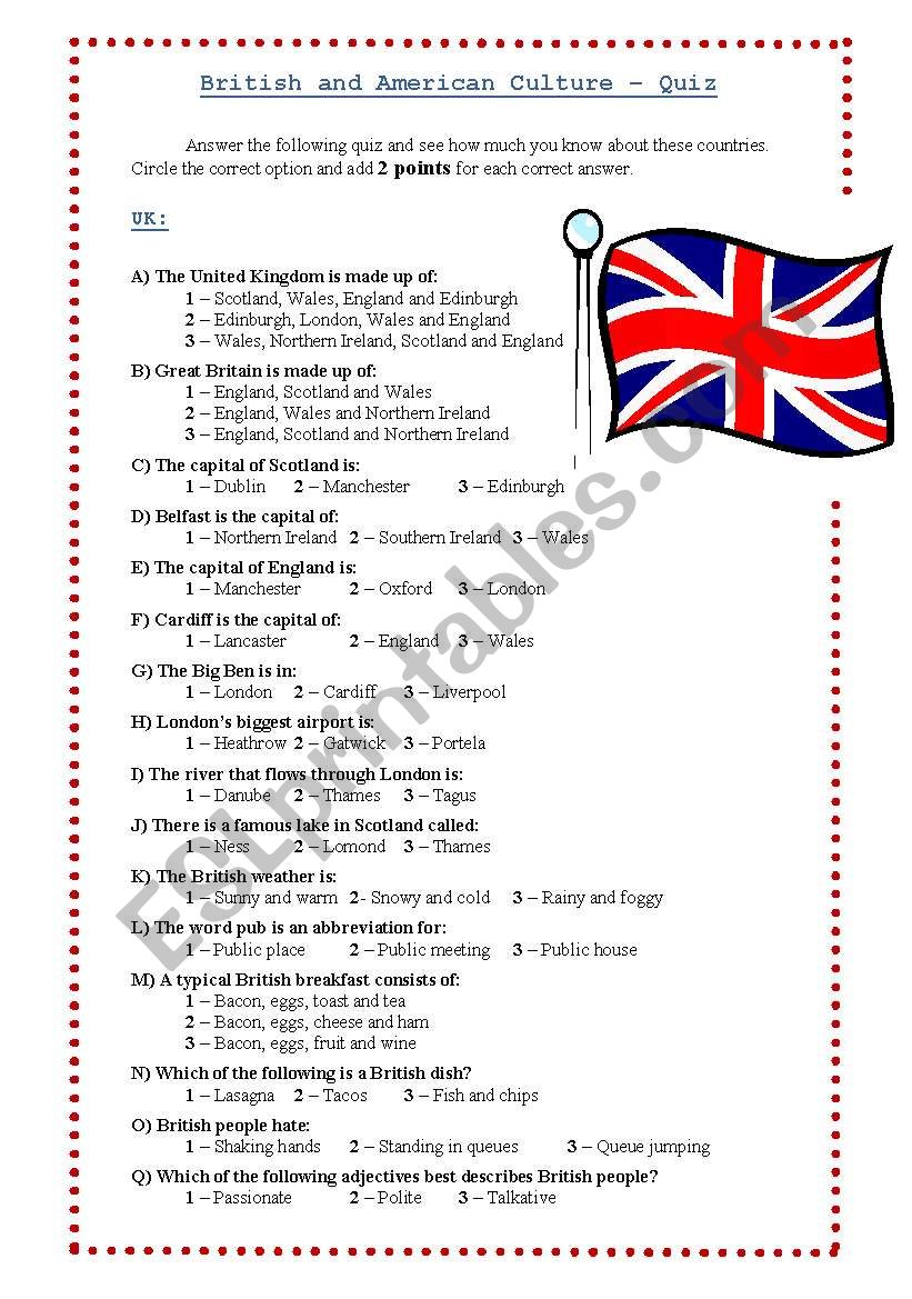 Uk- USA - quiz worksheet