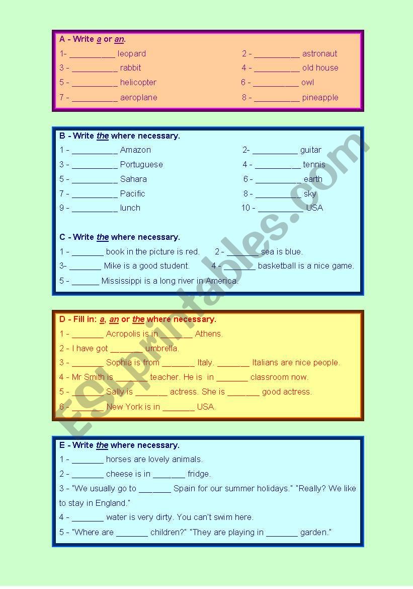 Definite and Indefinite Articles (3 pages)