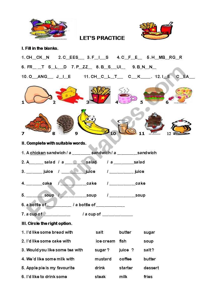What would you like to eat? worksheet